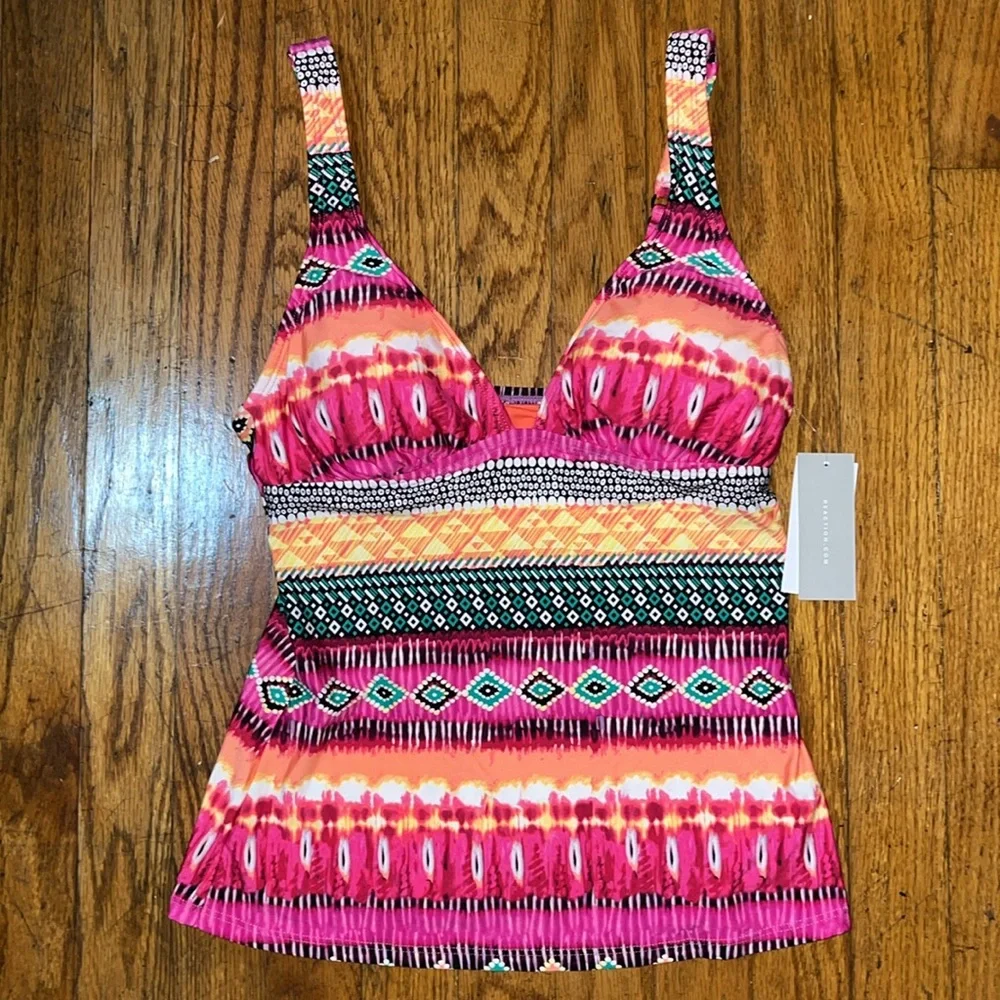 NWT Kenneth Cole Reaction Multicolor Tankini swimwear Bikini Top Size Sm…